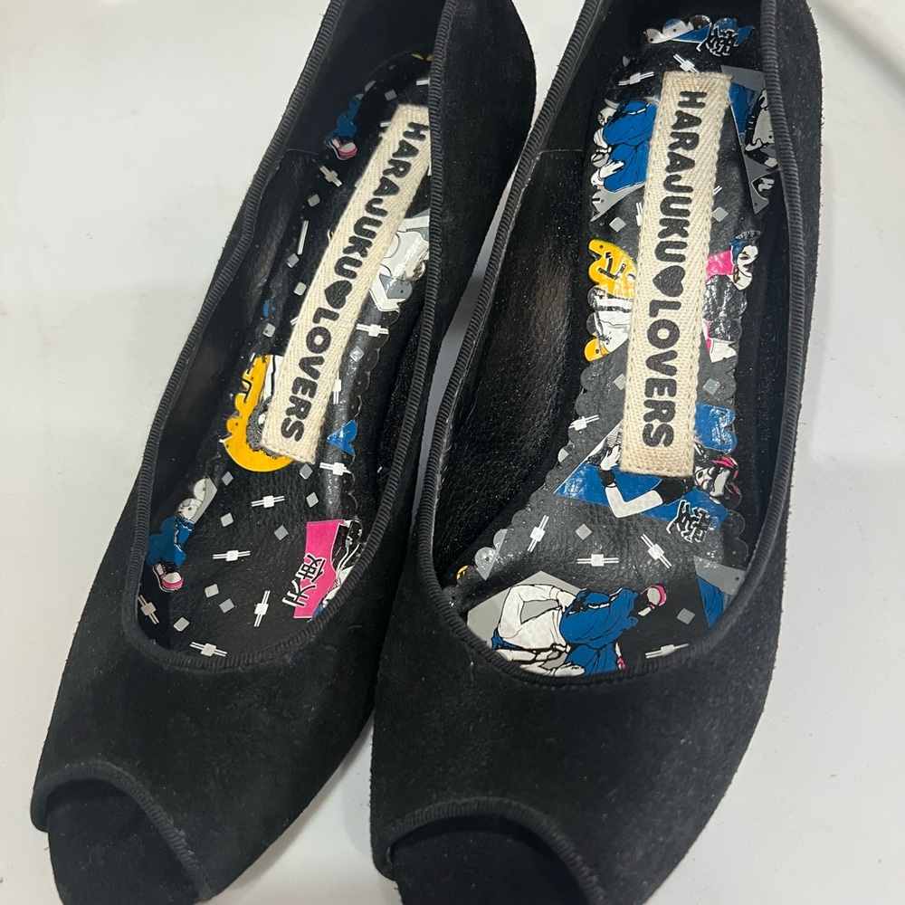 Harajuku Lovers Black Peep Toe Loafers